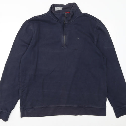Calvin Klein Men's Blue Quarter Zip Sweatshirt Size L Regular Fit
