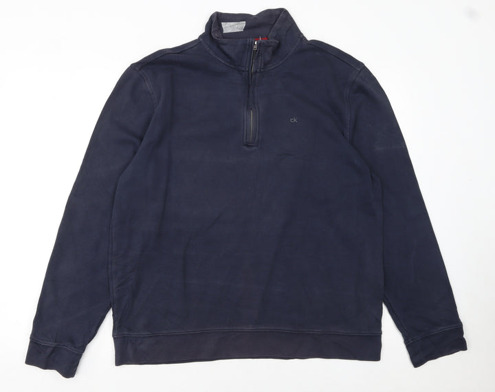 Calvin Klein Men's Blue Quarter Zip Sweatshirt Size L Regular Fit