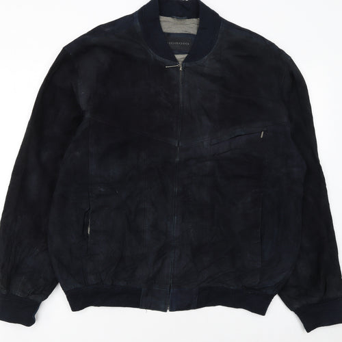 Giorgio Men's Blue Leather Bomber Jacket Size 44 Zip Up