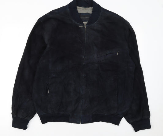 Giorgio Men's Blue Leather Bomber Jacket Size 44 Zip Up