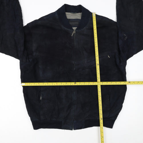 Giorgio Men's Blue Leather Bomber Jacket Size 44 Zip Up
