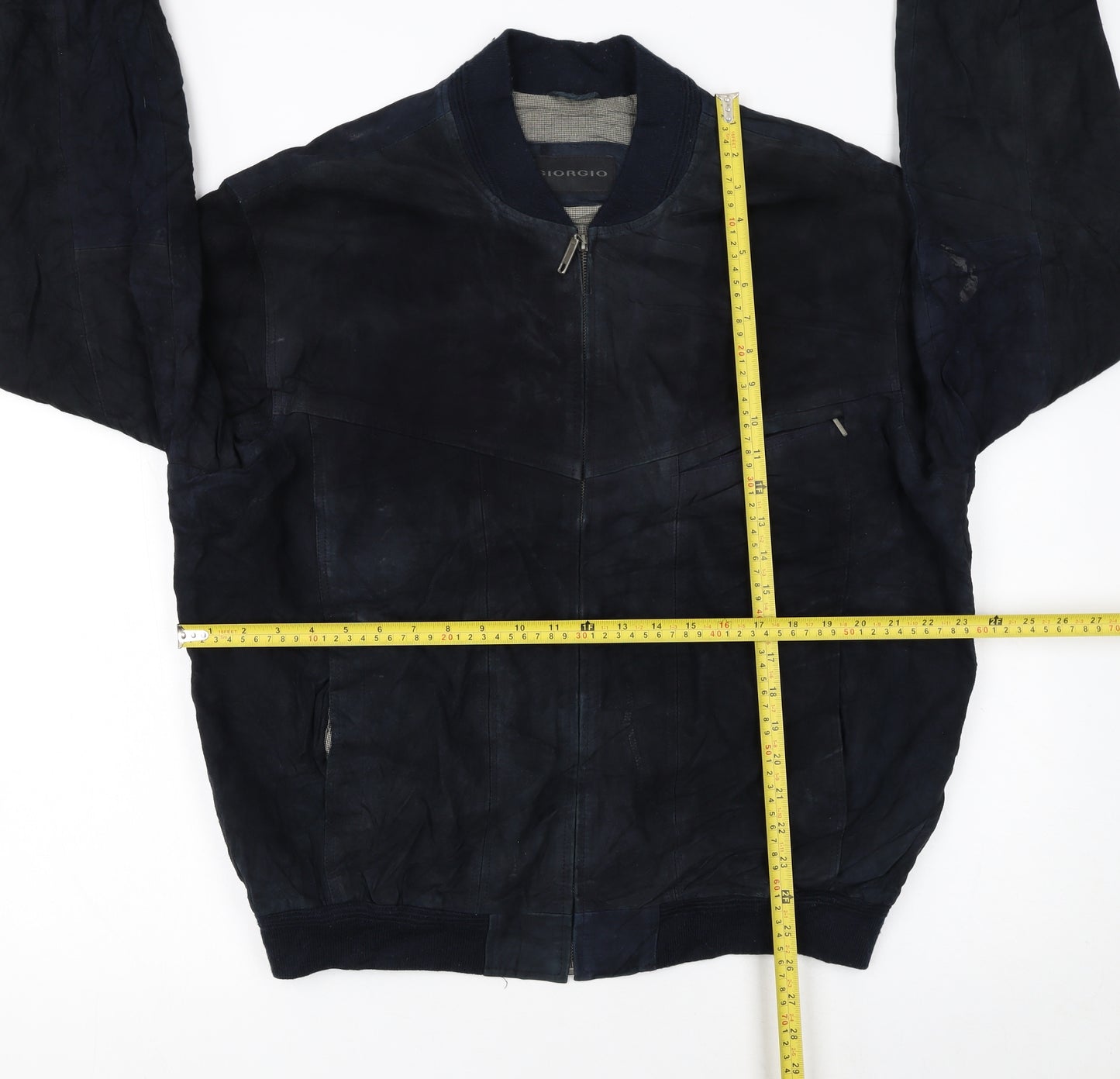 Giorgio Men's Blue Leather Bomber Jacket Size 44 Zip Up