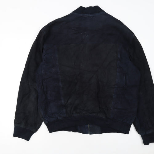 Giorgio Men's Blue Leather Bomber Jacket Size 44 Zip Up