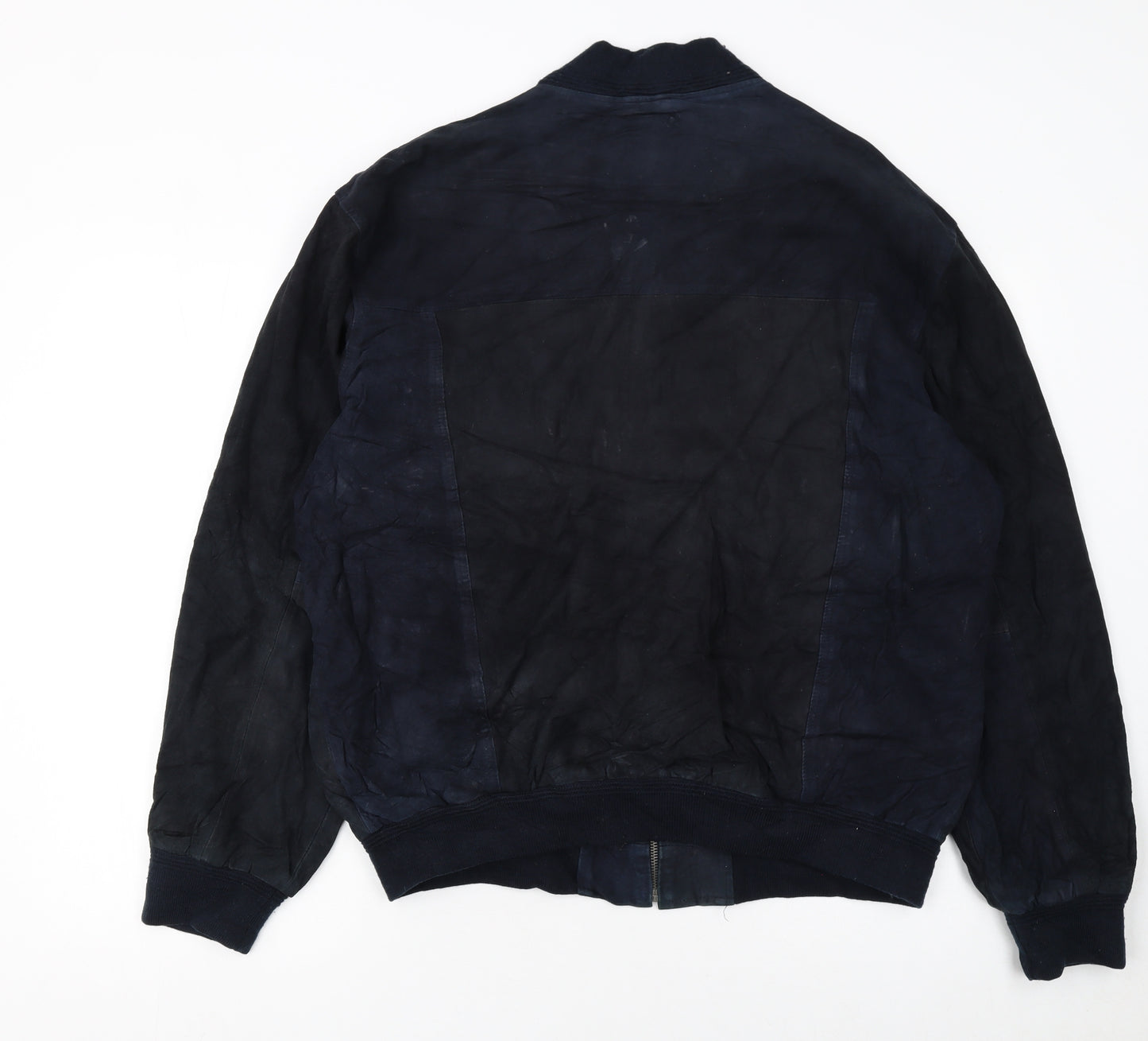 Giorgio Men's Blue Leather Bomber Jacket Size 44 Zip Up