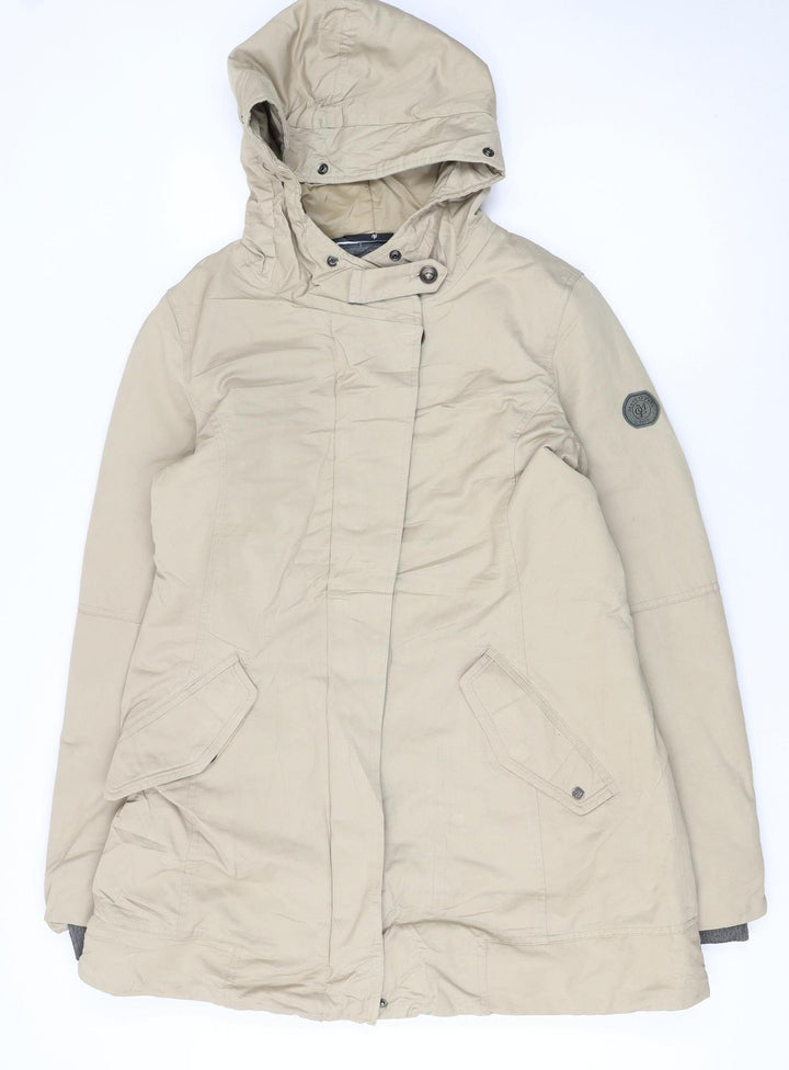 Marc O'Polo Women's Beige Parka Coat Size 10 Hooded Lined Cotton Blend