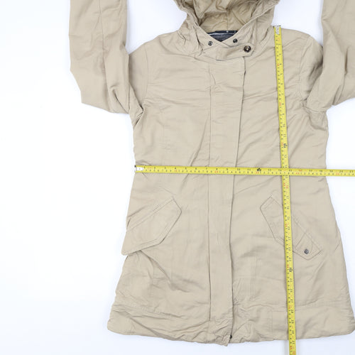 Marc O'Polo Women's Beige Parka Coat Size 10 Hooded Lined Cotton Blend