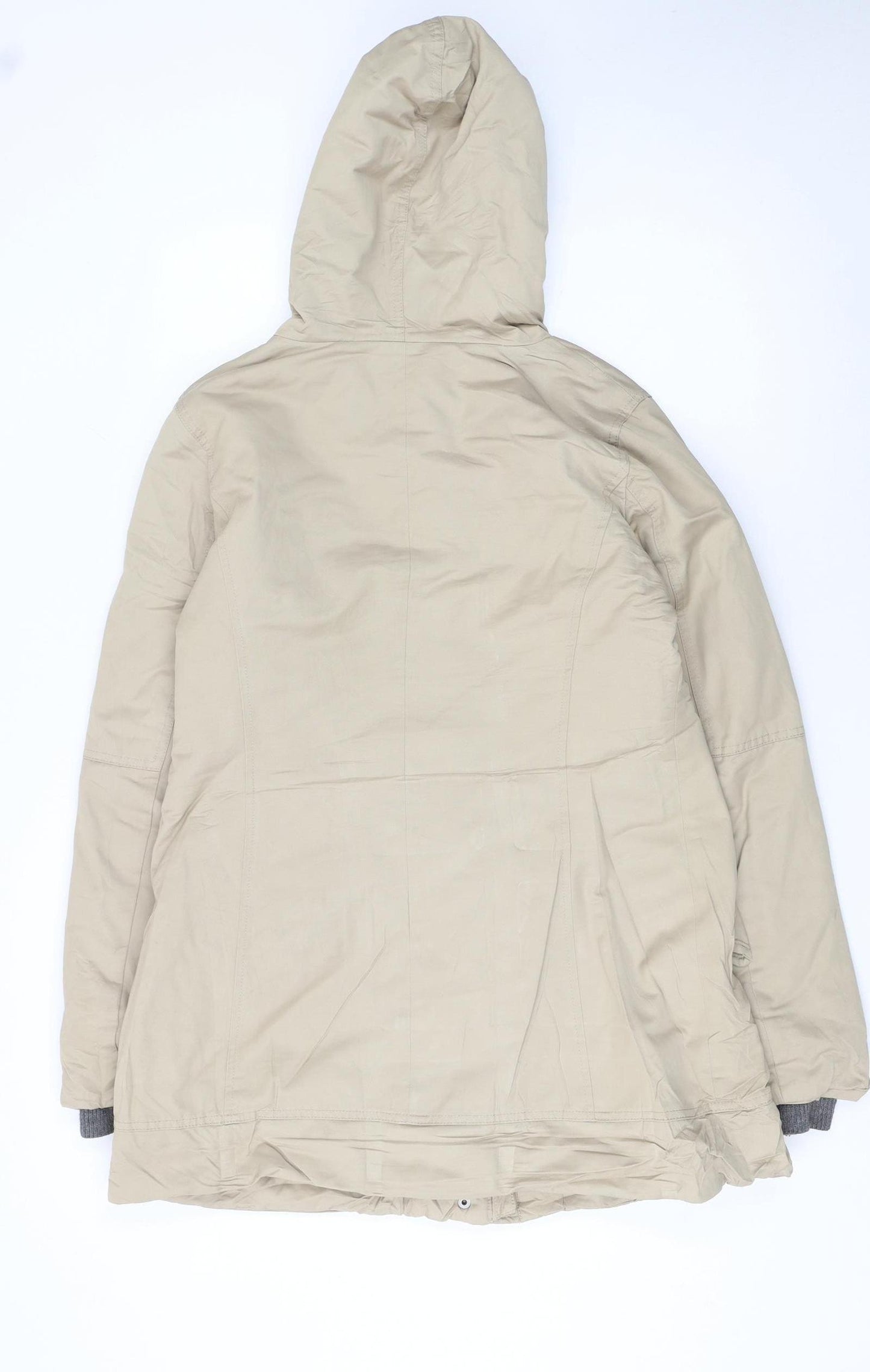 Marc O'Polo Women's Beige Parka Coat Size 10 Hooded Lined Cotton Blend