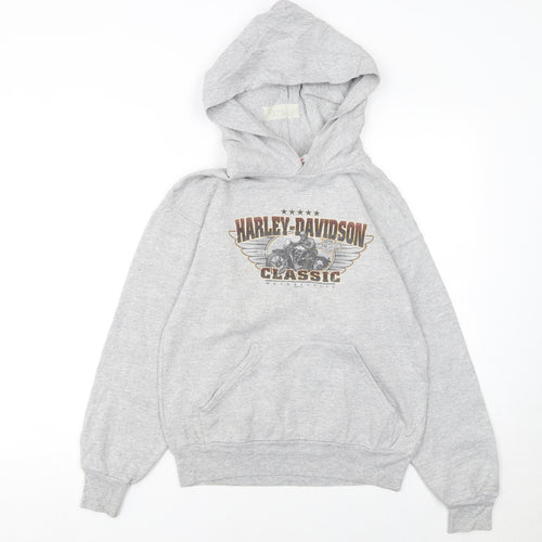 Harley-Davidson Boys Grey Hoodie L 14-16 Classic Pullover Motorcycle Print