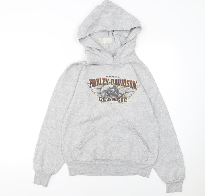 Harley-Davidson Boys Grey Hoodie L 14-16 Classic Pullover Motorcycle Print