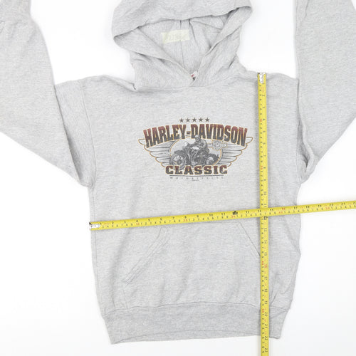 Harley-Davidson Boys Grey Hoodie L 14-16 Classic Pullover Motorcycle Print