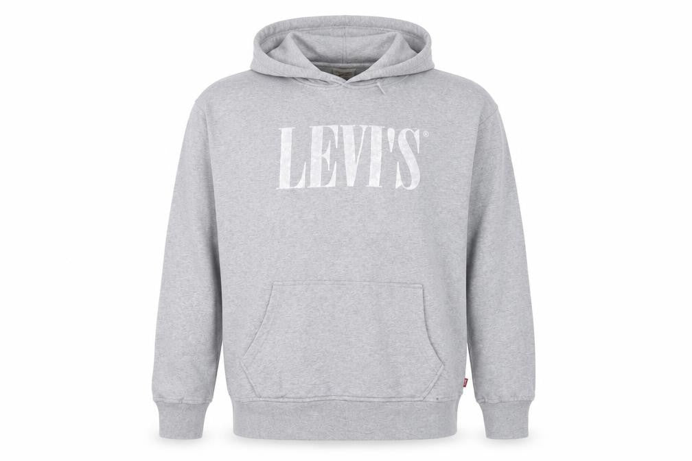Front view of Levi's Men's Grey Relaxed Fit Pullover Hoodie Large