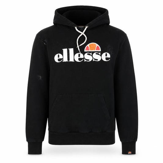 Front view of Ellesse Men's Black Pullover Hoodie Small Regular Fit with Logo Print