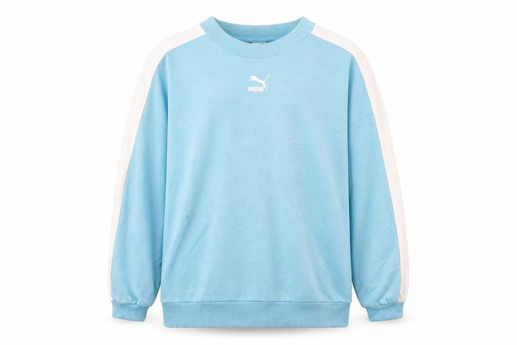Front view of Puma Men’s Blue Crew Neck Pullover Sweatshirt, size S