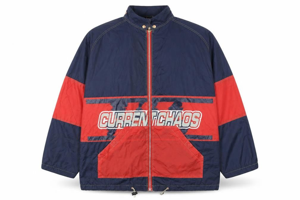 Front view of Earthbound Men's Blue Red 2XL Windbreaker Jacket Nylon Retro Style