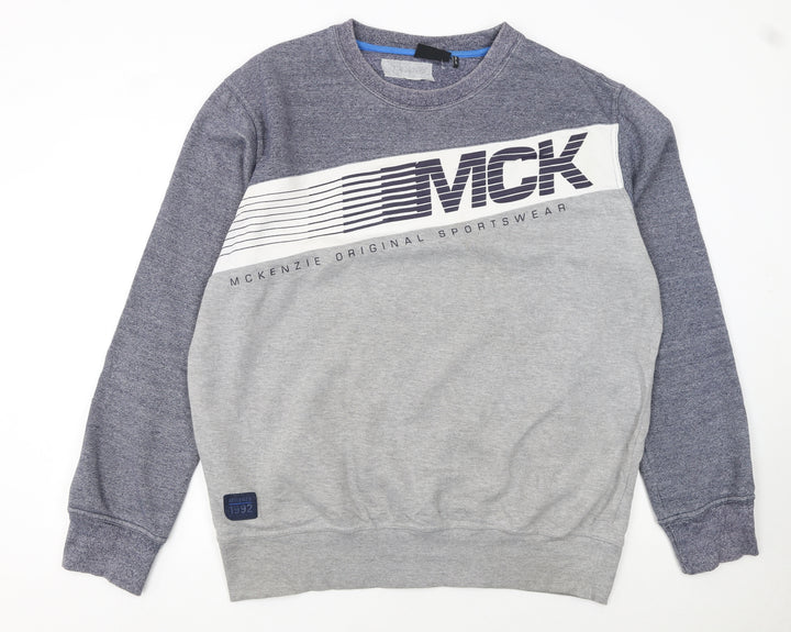McKenzie Men’s Grey XL Pullover Sweatshirt Sports Logo Crew Neck