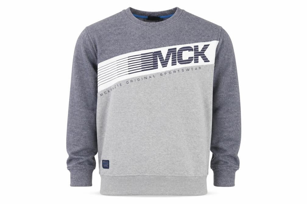 Front view of McKenzie Men’s Grey XL Pullover Sweatshirt Sports Logo Crew Neck