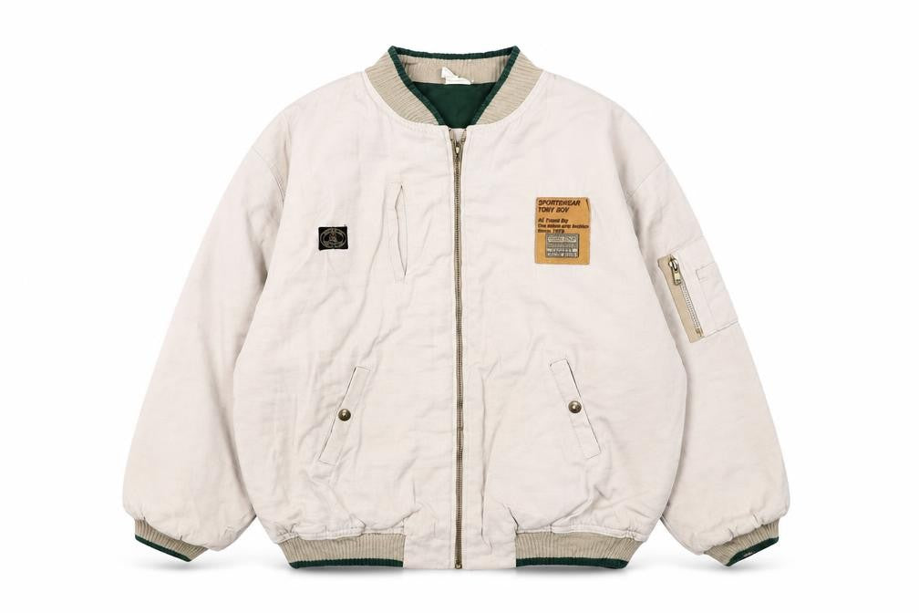 Front view of Tony Boy boys’ beige 14 years cotton retro zip jacket