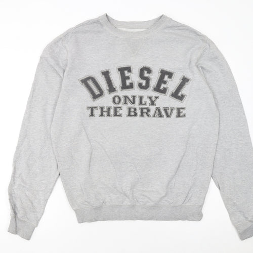 Diesel Men's Grey Crew Neck Logo Pullover Sweatshirt Size M