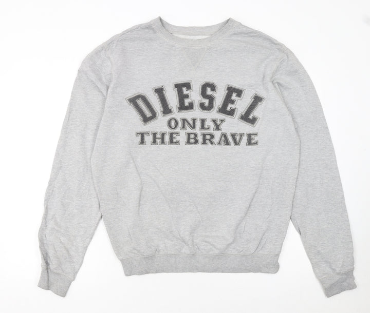 Diesel Men's Grey Crew Neck Logo Pullover Sweatshirt Size M