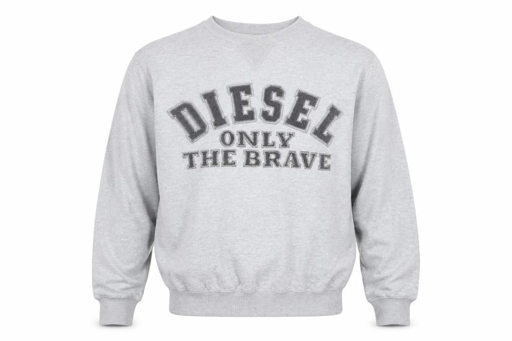 Front view of Diesel Men's Grey Crew Neck Logo Pullover Sweatshirt, size M
