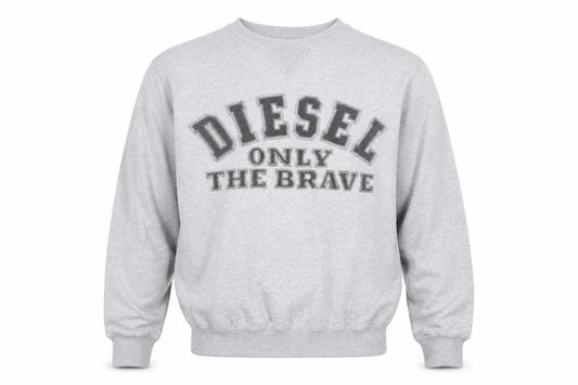 Front view of Diesel Men's Grey Crew Neck Logo Pullover Sweatshirt, size M