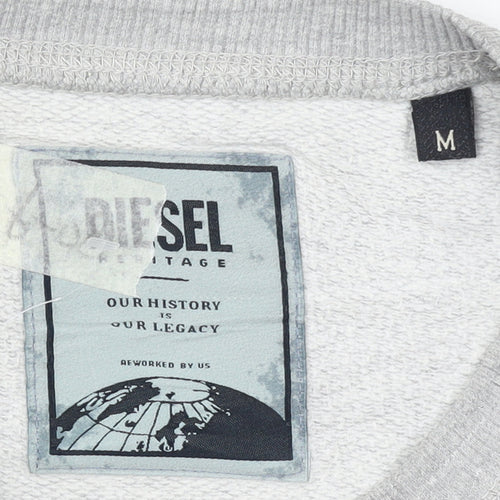 Diesel Men's Grey Crew Neck Logo Pullover Sweatshirt Size M