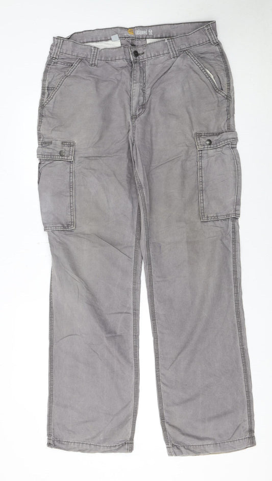 Carhartt Men's Grey Relaxed Fit Cargo Trousers 36x34 Cotton Workwear