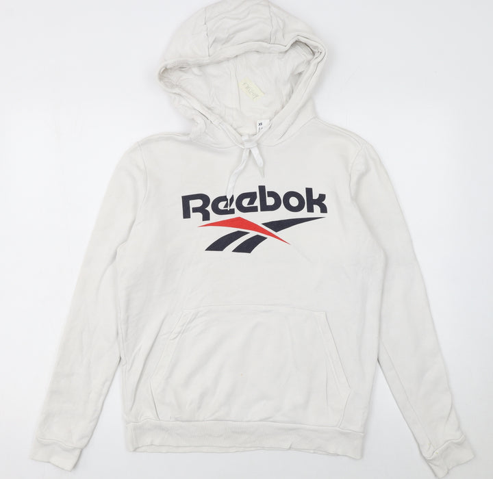 Reebok Women’s Beige XS Pullover Hoodie with Logo Print