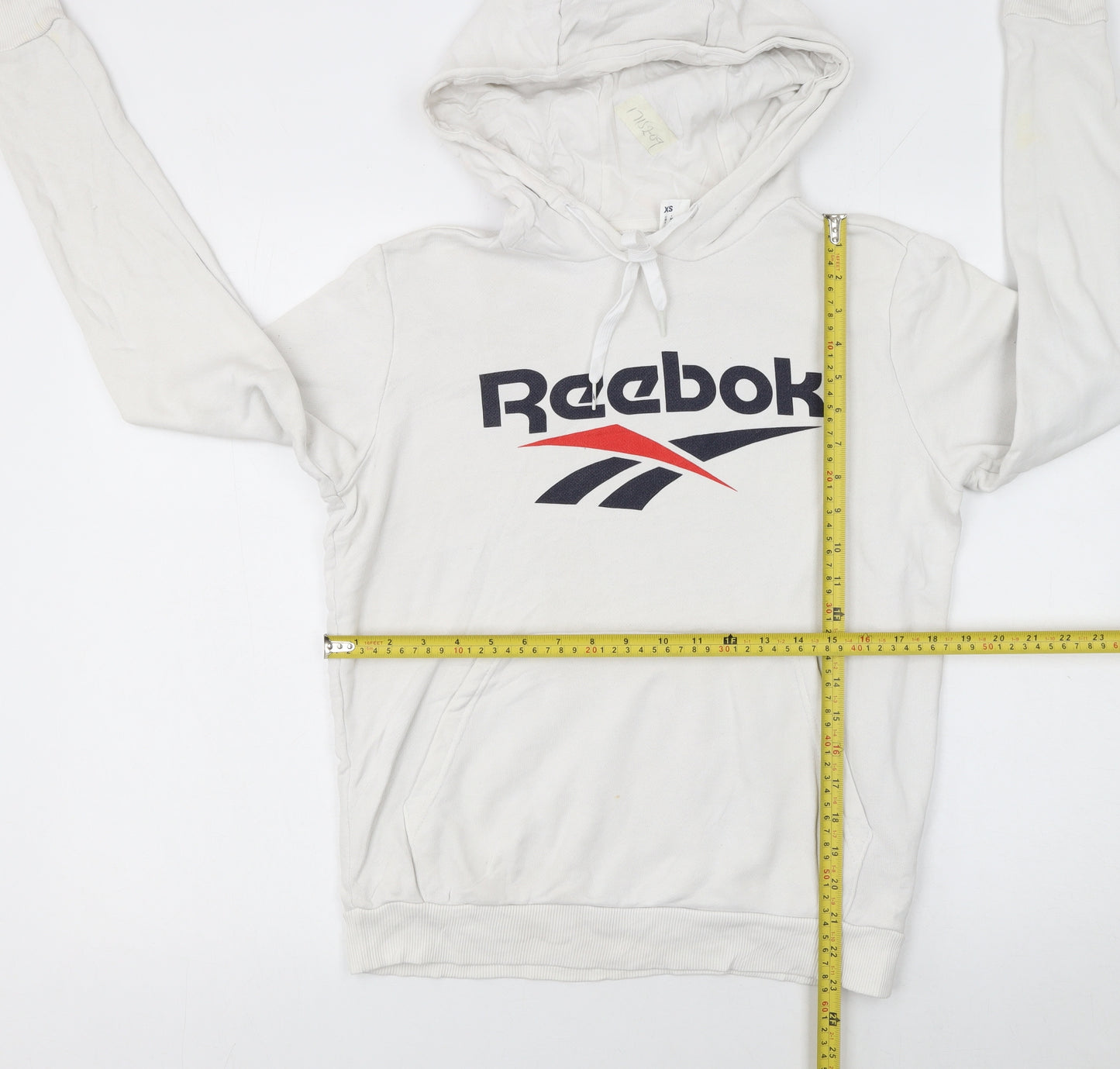 Reebok Women’s Beige XS Pullover Hoodie with Logo Print