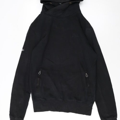 Superdry Men’s Black Pullover Hoodie Size S Regular Fit Fleece