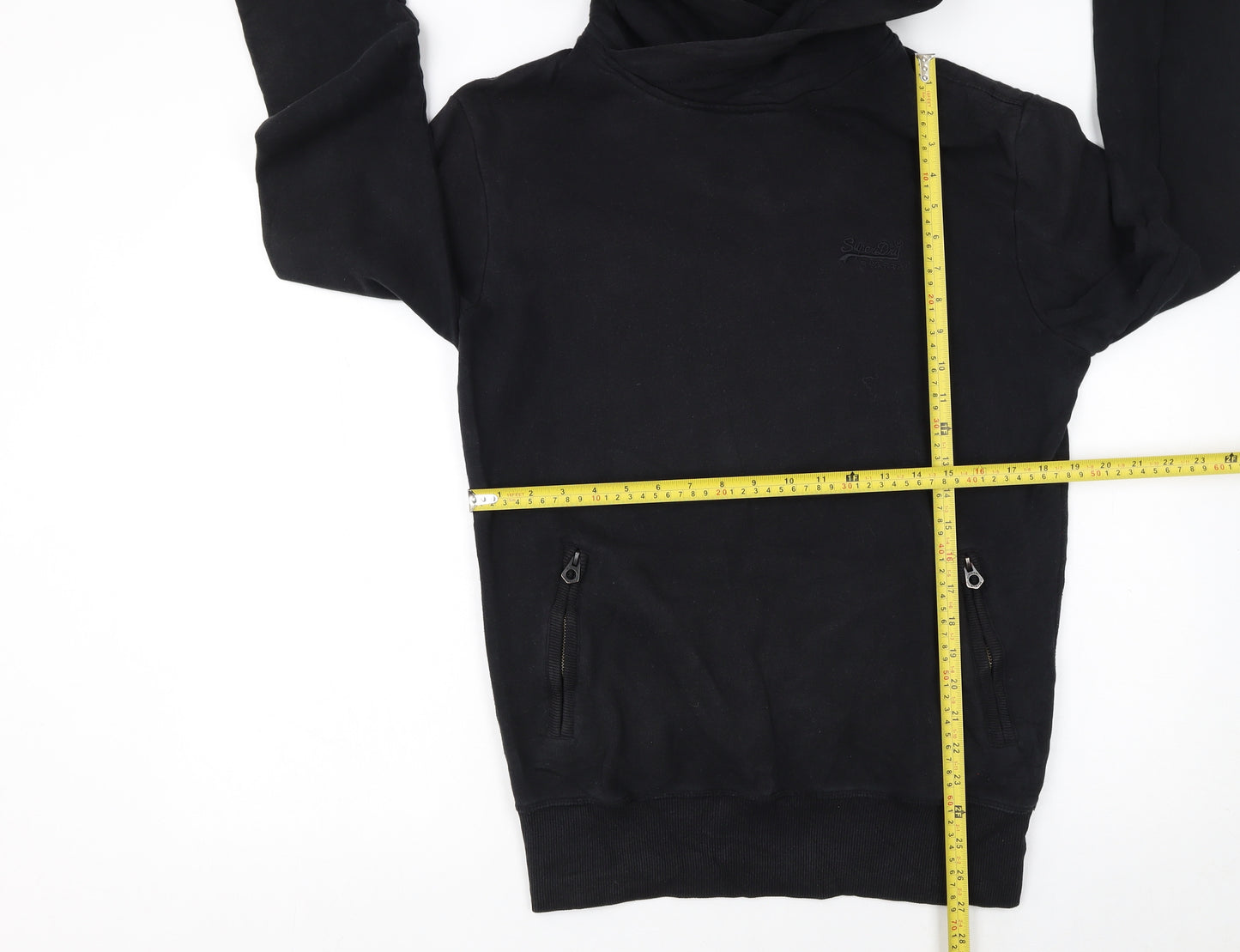 Superdry Men’s Black Pullover Hoodie Size S Regular Fit Fleece