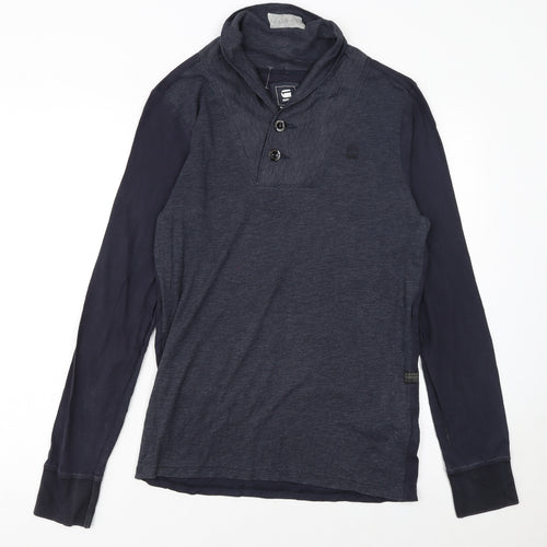 G-Star RAW Men's Blue Long Sleeve Henley Cotton T-Shirt Size M