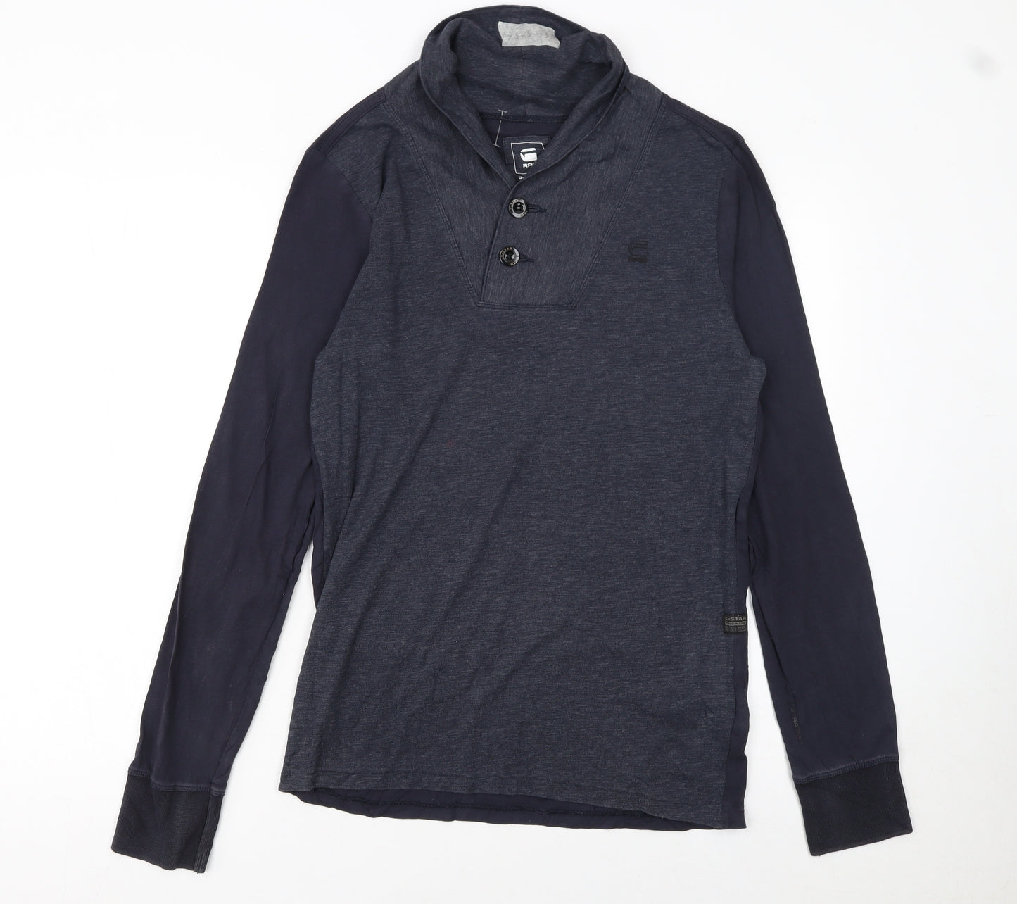 G-Star RAW Men's Blue Long Sleeve Henley Cotton T-Shirt Size M