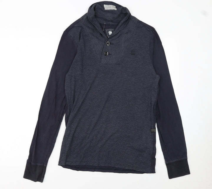 G-Star RAW Men's Blue Long Sleeve Henley Cotton T-Shirt Size M
