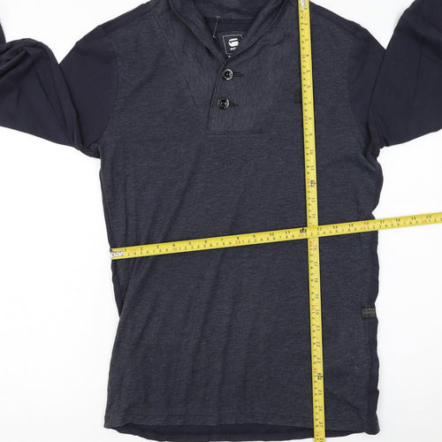G-Star RAW Men's Blue Long Sleeve Henley Cotton T-Shirt Size M