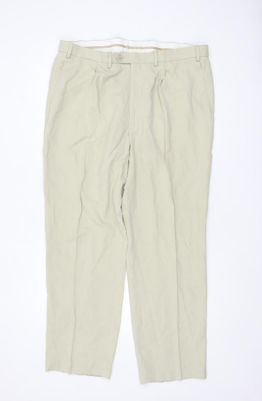 Marks and Spencer Men’s Beige Linen Blend Chino Trousers 40W 31L