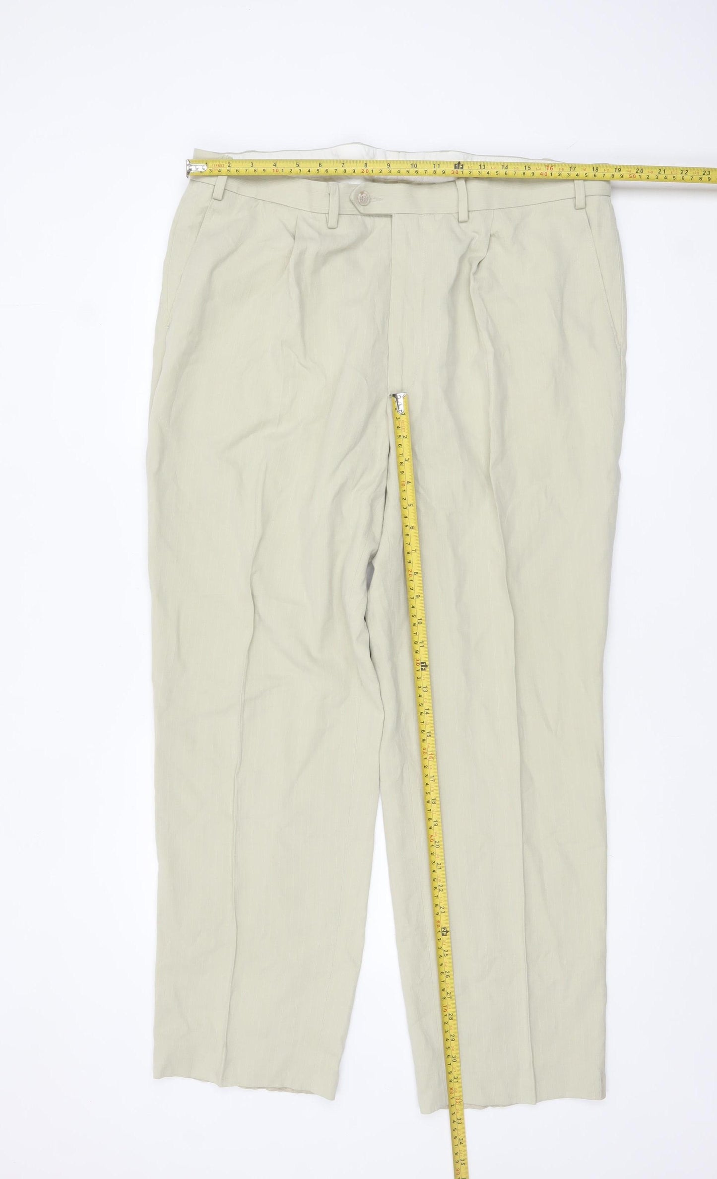 Marks and Spencer Men’s Beige Linen Blend Chino Trousers 40W 31L