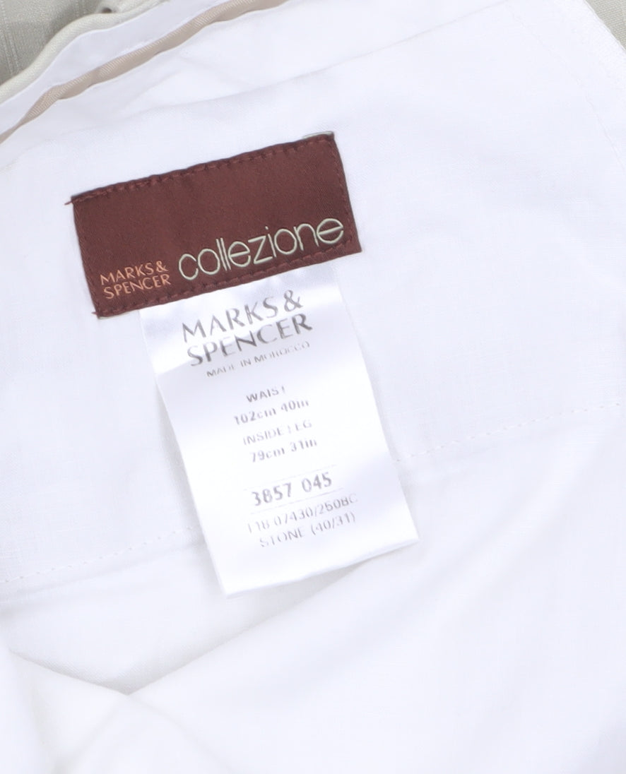 Marks and Spencer Men’s Beige Linen Blend Chino Trousers 40W 31L