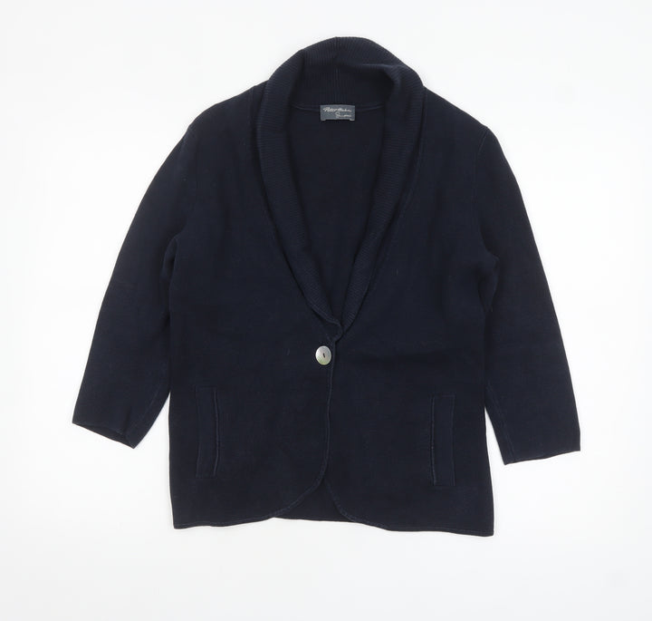 Peter Hahn Women’s Blue Cotton Shawl Collar Cardigan Size 12