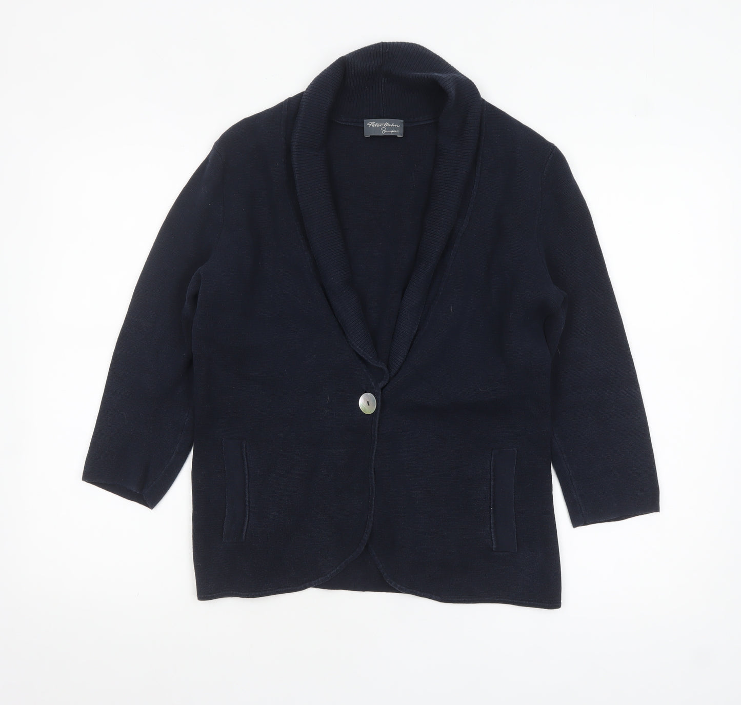 Peter Hahn Women’s Blue Cotton Shawl Collar Cardigan Size 12