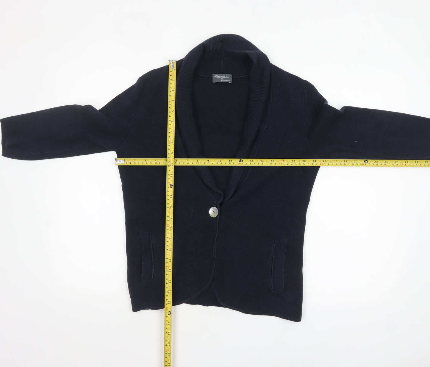 Peter Hahn Women’s Blue Cotton Shawl Collar Cardigan Size 12