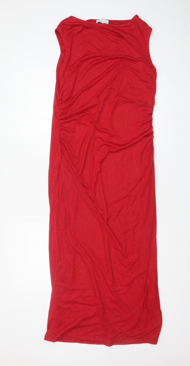 Quiz Women’s Red Midi Glitter Bodycon Dress Size 18