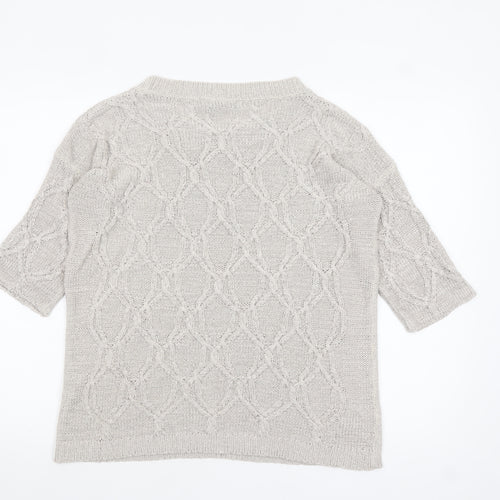 Zara Women Beige Cable Knit Short Sleeve Crew Neck Jumper Size 8