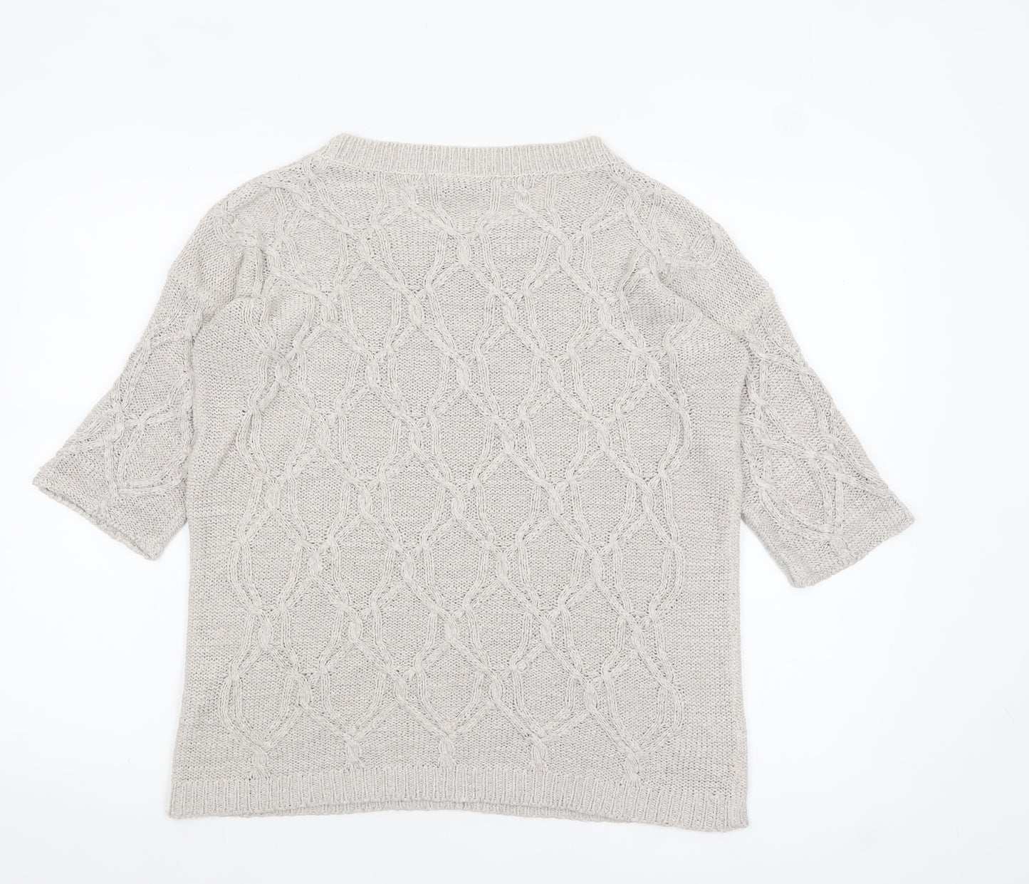Zara Women Beige Cable Knit Short Sleeve Crew Neck Jumper Size 8