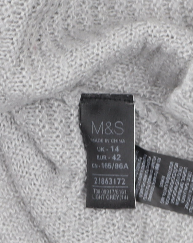 Marks and Spencer Womens Grey Roll Neck Chunky Knit Jumper UK 14