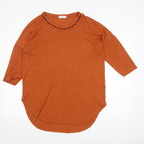 Papaya Women Orange 3/4 Sleeve Basic Stretch T-Shirt M