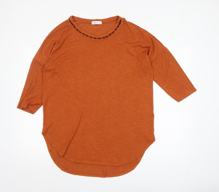 Papaya Women Orange 3/4 Sleeve Basic Stretch T-Shirt M