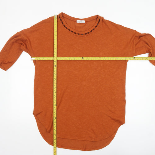 Papaya Women Orange 3/4 Sleeve Basic Stretch T-Shirt M