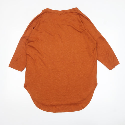 Papaya Women Orange 3/4 Sleeve Basic Stretch T-Shirt M