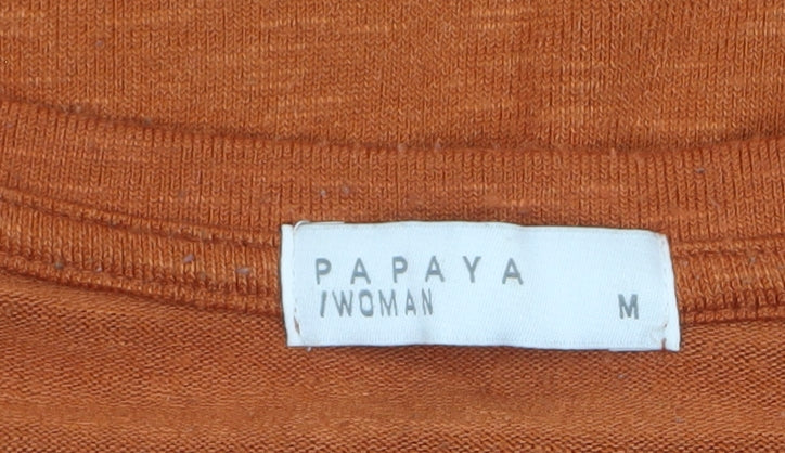 Papaya Women Orange 3/4 Sleeve Basic Stretch T-Shirt M